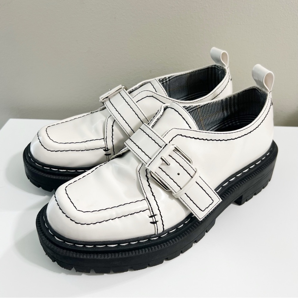 Circus by Sam Edelman Edelle Leather Monk Strap Platform Shoes White and Black